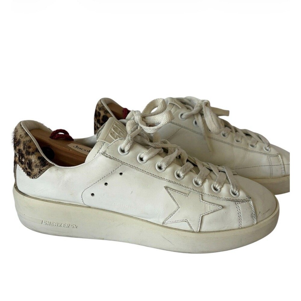 Golden Goose Hi Star Sneaker White/ Leopard Print Heel Tab Sz 38 (6.5-7 Women)